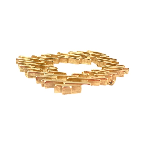 VTG Crown Trifari MCM Brutalist Gold Tone Brooch - Picture 3 of 7